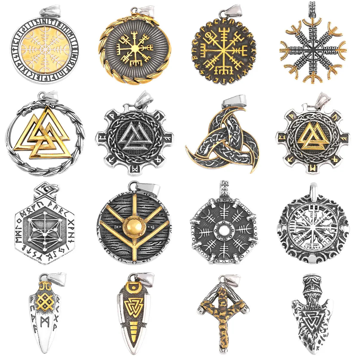 Vikings Odin Rune Necklace Various Men's Nordic Vegvisir Valknut Amulet Pendant Stainless Steel Punk Fashion Jewelry Wholesale