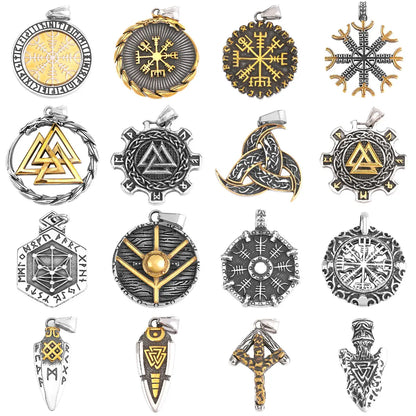 Vikings Odin Rune Necklace Various Men's Nordic Vegvisir Valknut Amulet Pendant Stainless Steel Punk Fashion Jewelry Wholesale