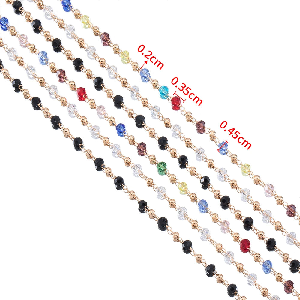 Crystal Bead Chain | 39.4-Inch Copper Chain (1 meter) | Colorful Necklace, Bracelet & DIY Jewelry Making Supplies