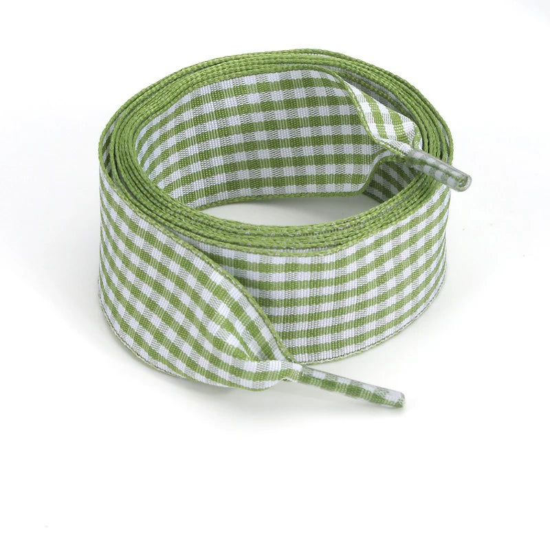 Luxury Pastel Gingham Ribbon Shoelaces | Cute Wide Flat Bow Laces for Sneakers | 1 Pair