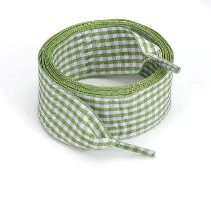 Luxury Pastel Gingham Ribbon Shoelaces | Cute Wide Flat Bow Laces for Sneakers | 1 Pair