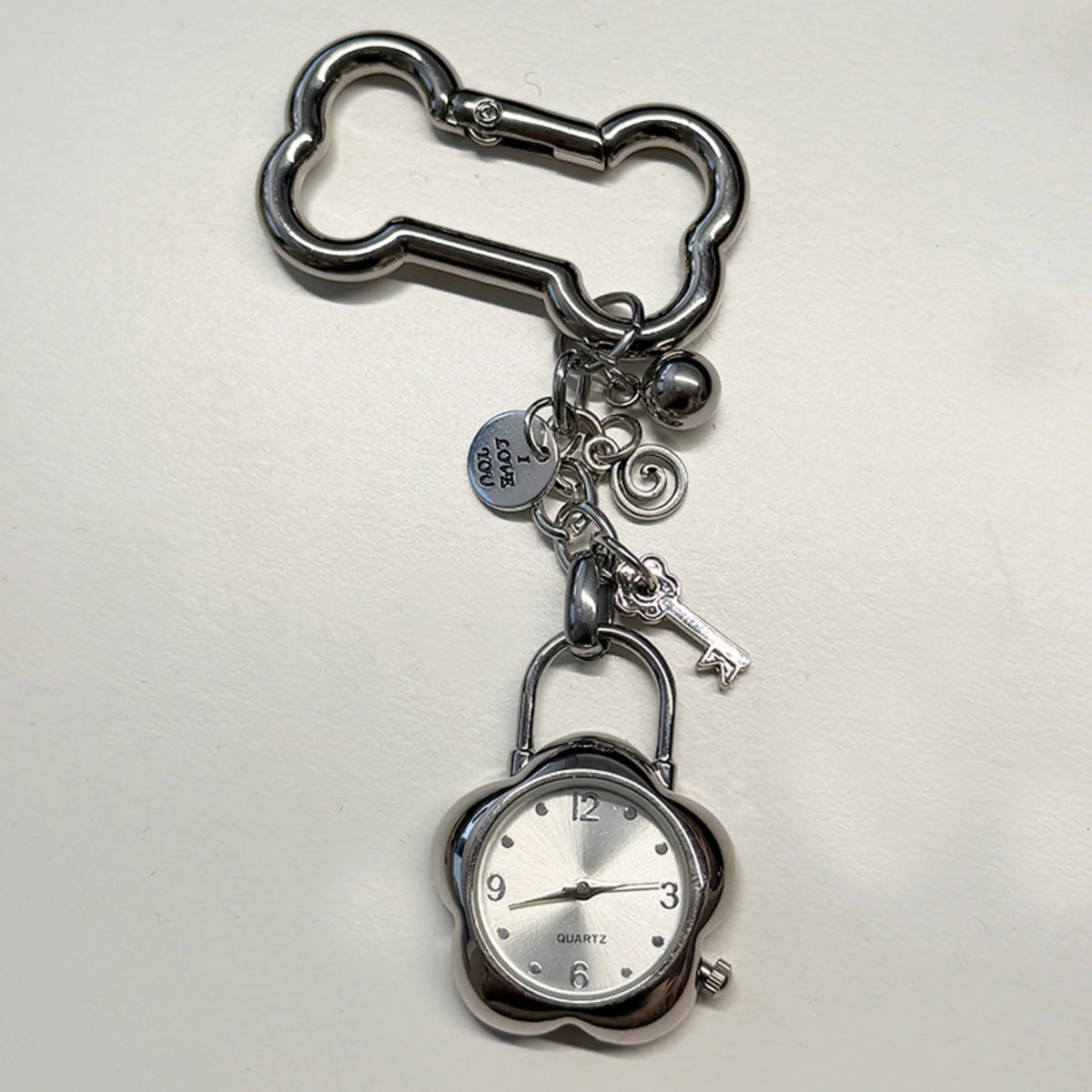 Heart Watch Bag Charm | Functional Clock Keychain | Purse & Backpack Charm with Heart, Key & Crystal Accents