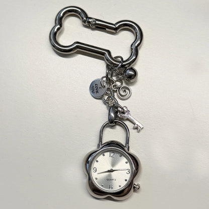 Heart Watch Bag Charm | Functional Clock Keychain | Purse & Backpack Charm with Heart, Key & Crystal Accents