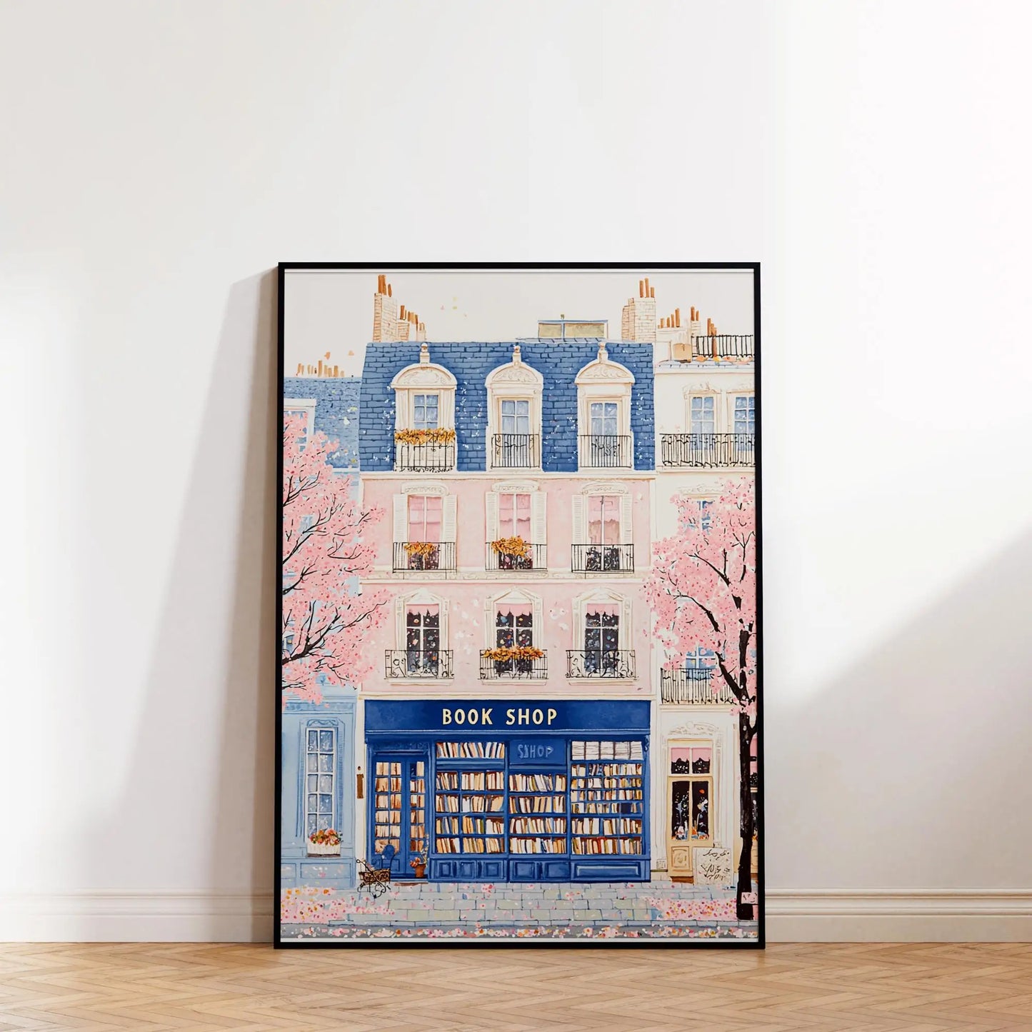 1pc Modern Cityscape Travel Mural Pink Flowers Nature Landscape Buildings Art Poster European City Mural Unframed Home Decor