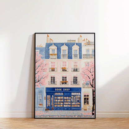 1pc Modern Cityscape Travel Mural Pink Flowers Nature Landscape Buildings Art Poster European City Mural Unframed Home Decor