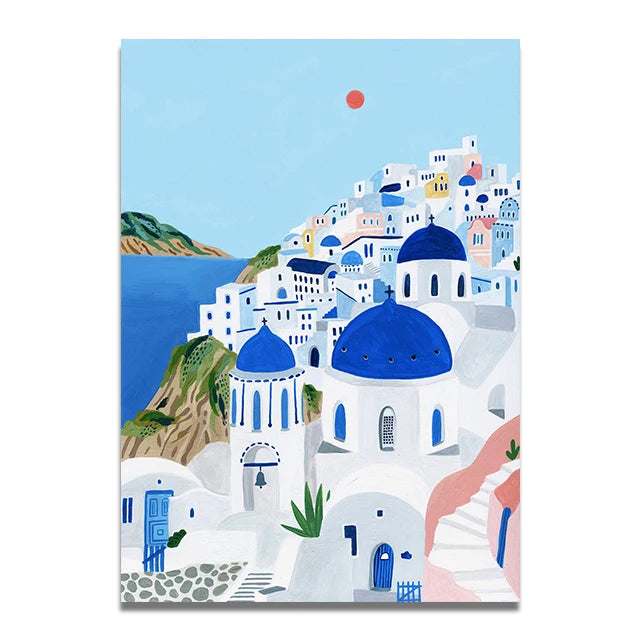 Santorini Lisbon Canvas Wall Art Print Poster Lake Como Central Park Decorative Painting Travel Mural Home Decor Gift Unframed