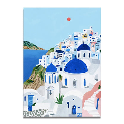 Santorini Lisbon Canvas Wall Art Print Poster Lake Como Central Park Decorative Painting Travel Mural Home Decor Gift Unframed