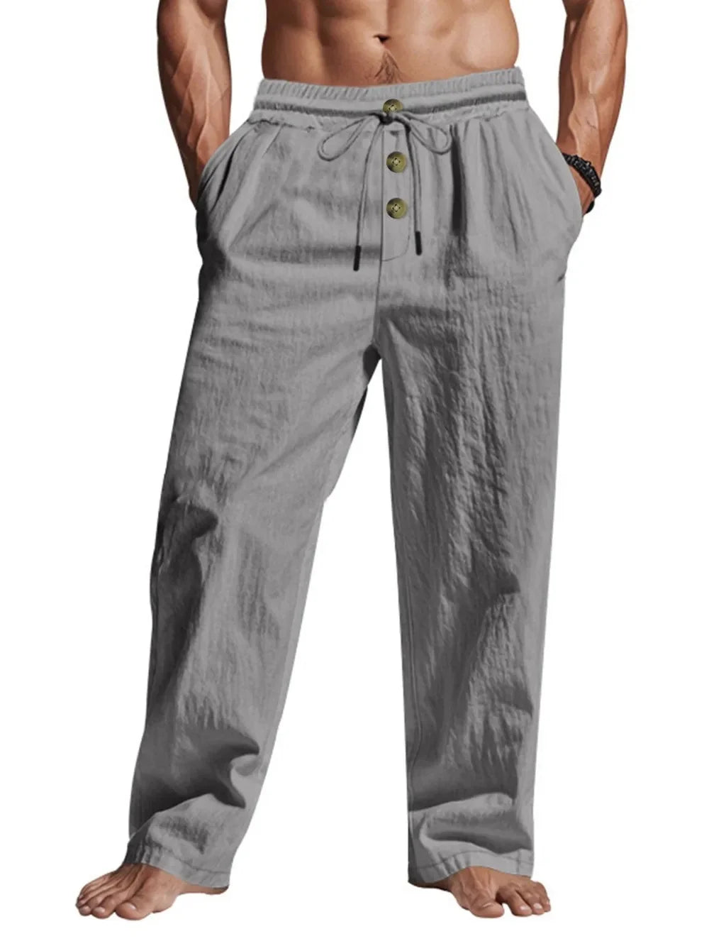 Men's Casual Pants Male Summer Breathable Trousers Solid Color High Quality Sweatpants Hawaiian Beach Sports Jogging Pants