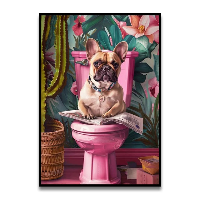 Bathroom Cat Reading on Toilet Canvas Wall Art Print Poster Funny Animal Decor Painting Home Room Decor Gift Unframed
