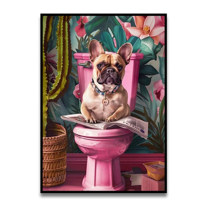 Bathroom Cat Reading on Toilet Canvas Wall Art Print Poster Funny Animal Decor Painting Home Room Decor Gift Unframed