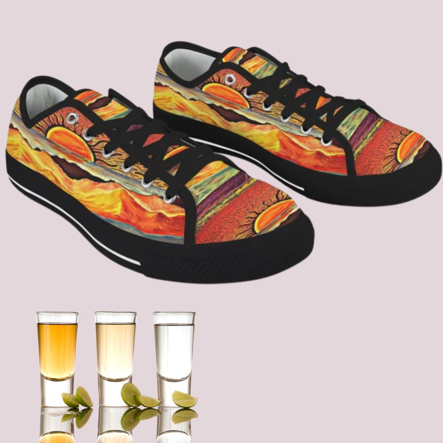 Tequila Sunrise Women's Shoes - ☀️ Whimsical Sunset Women’s Canvas Low Tops