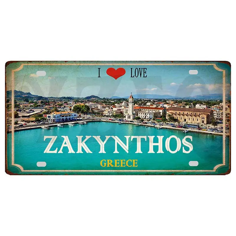 30X15CM Crete Zakynthos Santorini Greek Island Beach Metal Tin Sign Shabby Chi Travel Souvenir Wall Shop Home Art Decor DC-1358A