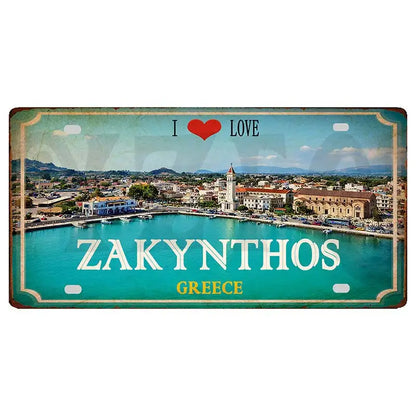 30X15CM Crete Zakynthos Santorini Greek Island Beach Metal Tin Sign Shabby Chi Travel Souvenir Wall Shop Home Art Decor DC-1358A