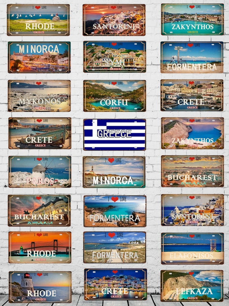 30X15CM Crete Zakynthos Santorini Greek Island Beach Metal Tin Sign Shabby Chi Travel Souvenir Wall Shop Home Art Decor DC-1358A