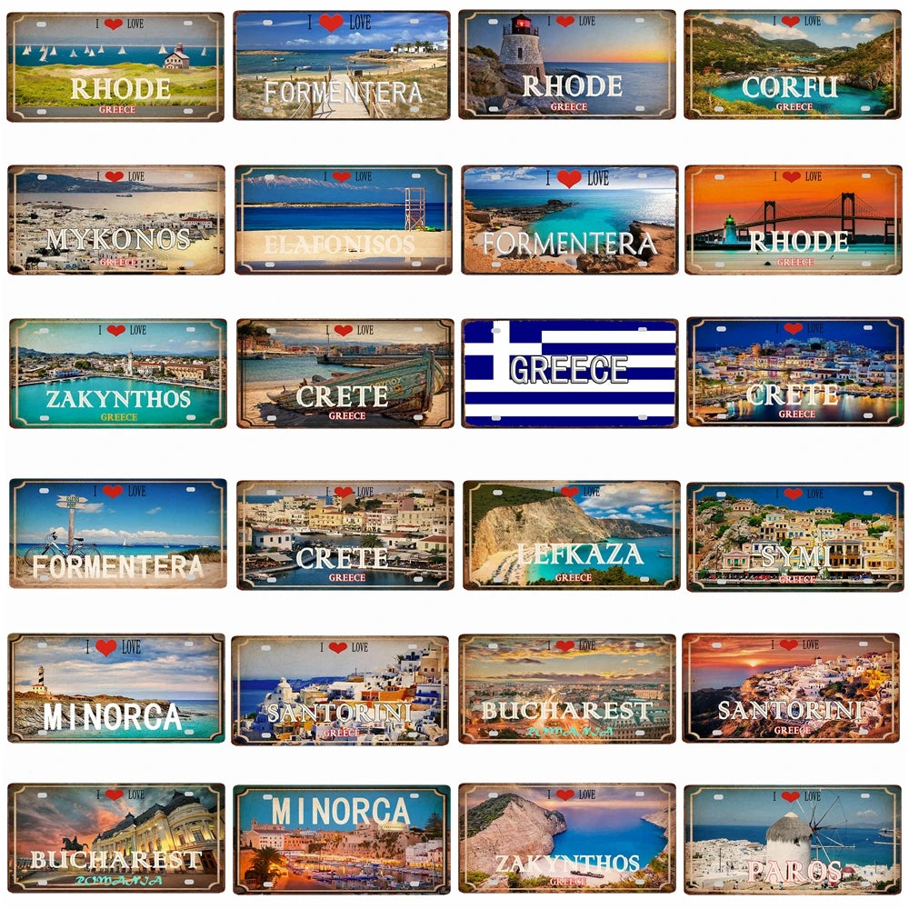 30X15CM Crete Zakynthos Santorini Greek Island Beach Metal Tin Sign Shabby Chi Travel Souvenir Wall Shop Home Art Decor DC-1358A