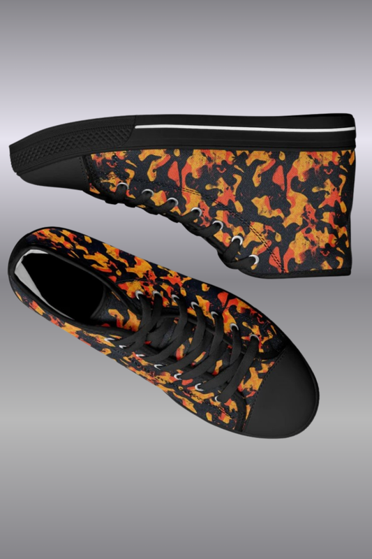 Urban Peak High Top Shoes | Black & Orange Grunge Streetwear Sneakers