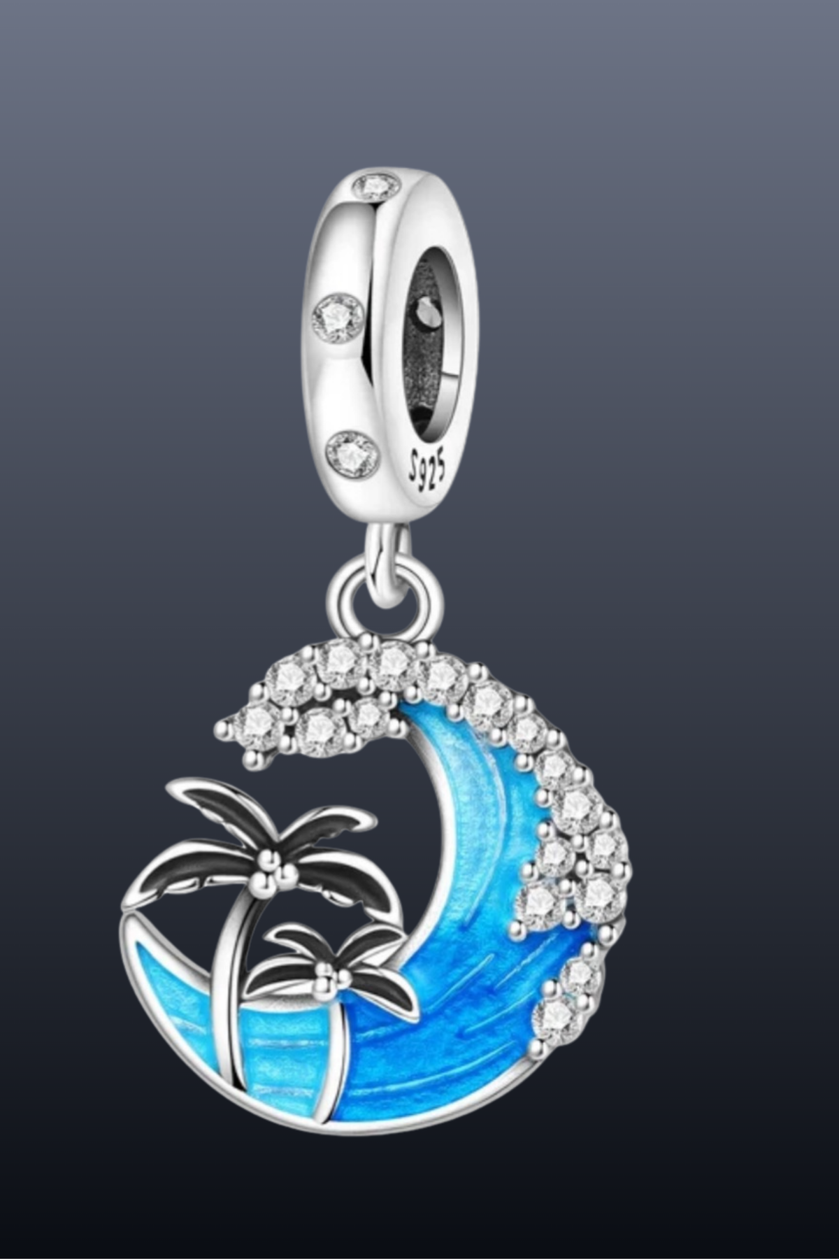 Palm Tree & Wave Charm | 925 Sterling Silver Beach Pendant | Tropical Bracelet & Necklace Gift