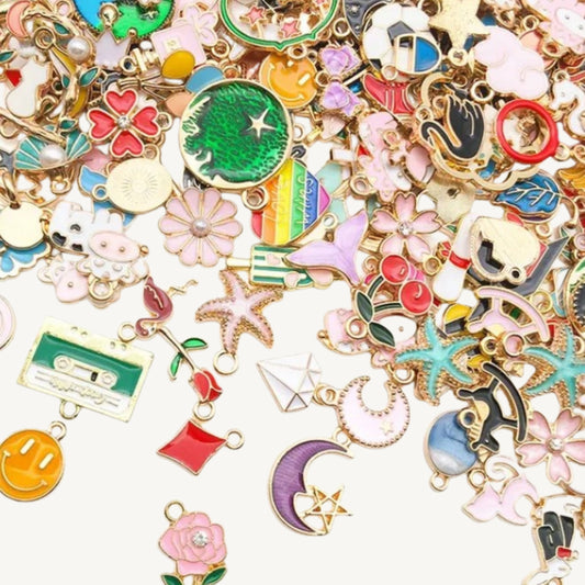 Gold Enamel Jewelry Charms Mix | 20, 30 & 50 Piece DIY Charm Set | Assorted Pendant Charms for Bracelets, Necklaces, Earrings & Crafts