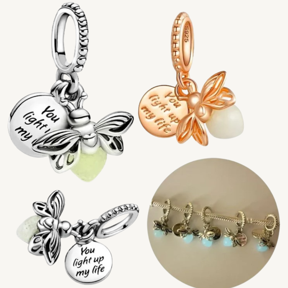 Luminous Firefly Charm Bead | 925 Sterling Silver Pendant | Fits Pandora Style Bracelets | Nature Jewelry Gift for Her