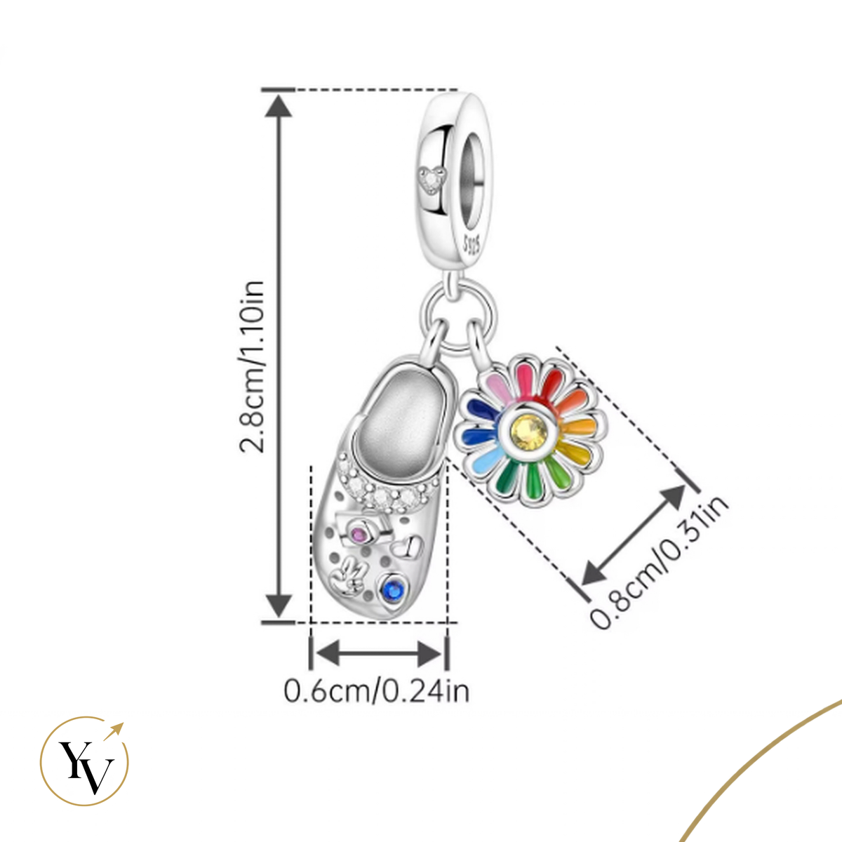 Dutch Wooden Clog & Flower Bead Fits Pandora Charm Bracelet, Blue Enamel Silver Shoe Travel Gift