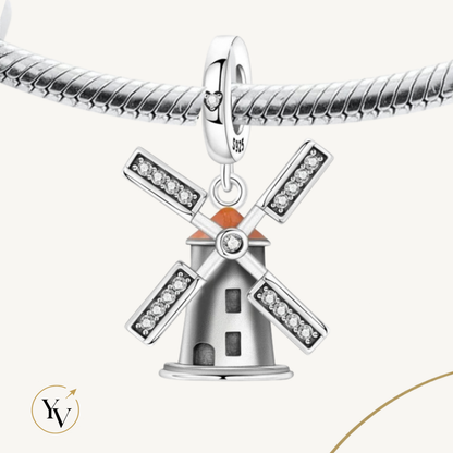 Dutch Windmill Charm Fits Pandora Bracelet | 925 Sterling Silver Netherlands Travel Dangle | Sparkling Jewelry