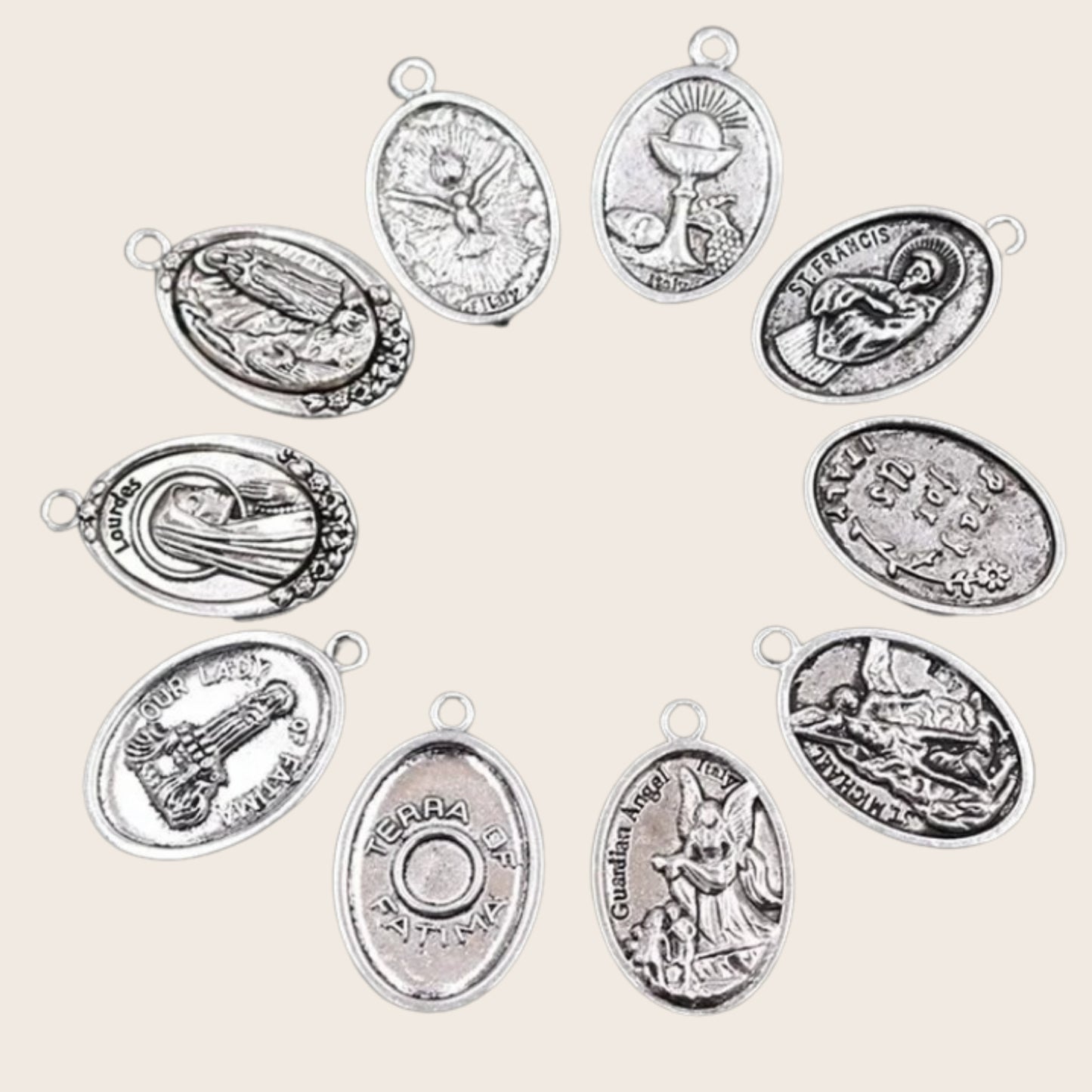 Vintage Christian Charms Set | St. Michael, St. Francis, Our Lady of Fatima & Lourdes Pendants | Religious Jewelry Making Supplies