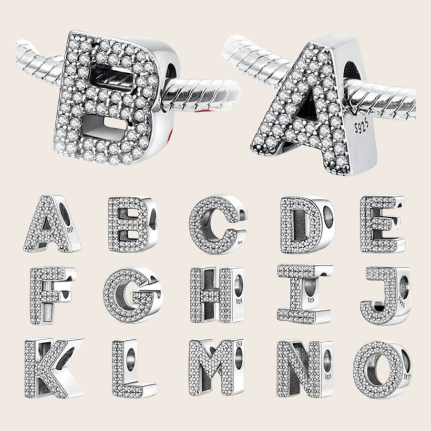 925 Sterling Silver A–Z Alphabet Charms | Initial Letter Beads for Charm Bracelets | DIY Jewelry Gift for Women