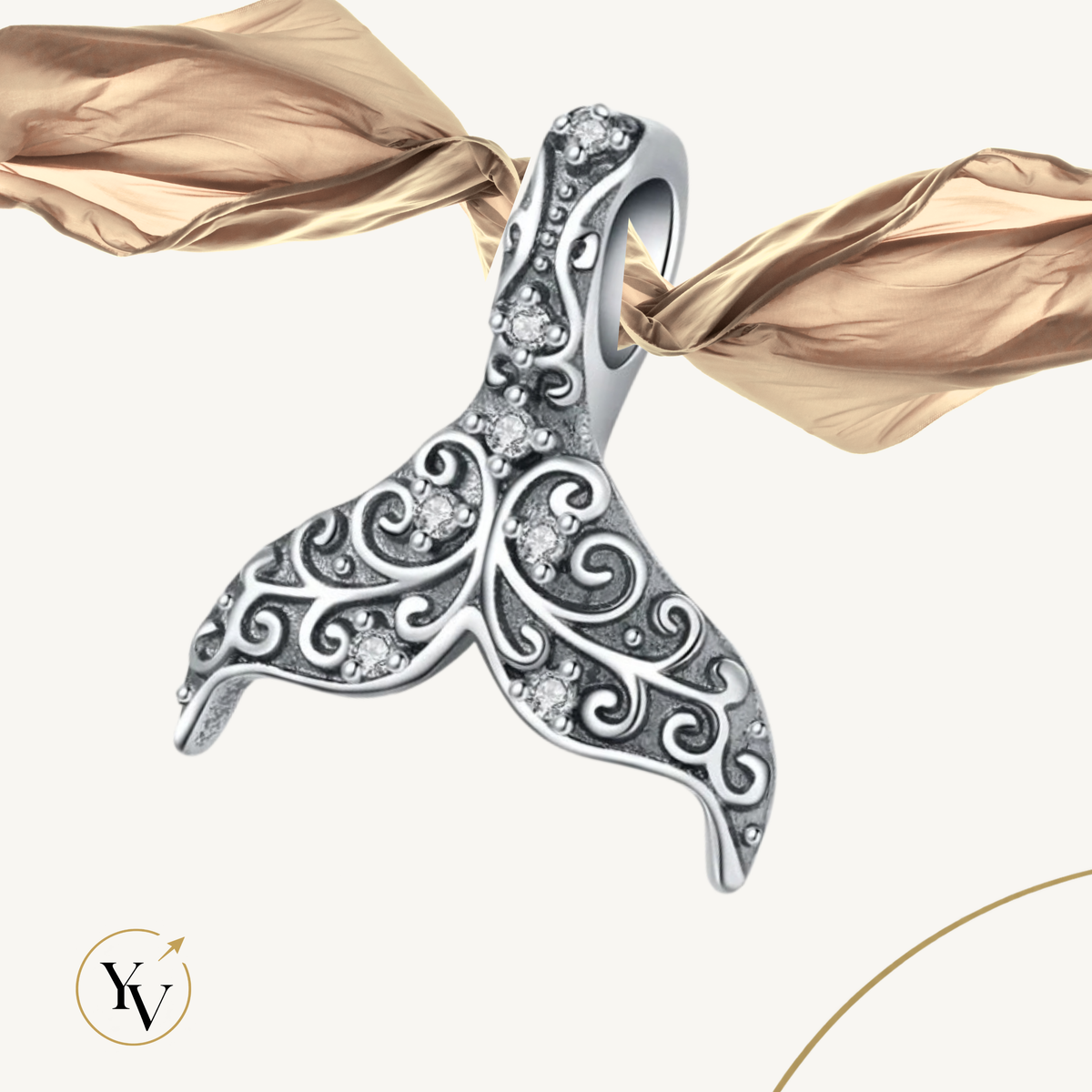 Whale Tail Charm | Silver Filigree Dangle Bead | Fits Pandora Bracelets | Ocean Lover Gift