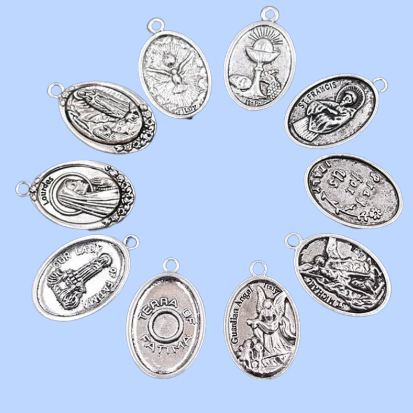 Vintage Christian Charms Set | St. Michael, St. Francis, Our Lady of Fatima & Lourdes Pendants | Religious Jewelry Making Supplies