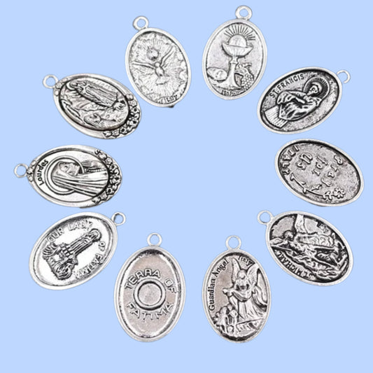 Vintage Christian Charms Set | St. Michael, St. Francis, Our Lady of Fatima & Lourdes Pendants | Religious Jewelry Making Supplies