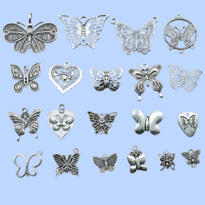 10 Antique Silver Butterfly Charms | Butterfly Pendants for DIY Jewelry Making | Bracelet, Necklace & Earring Supplies