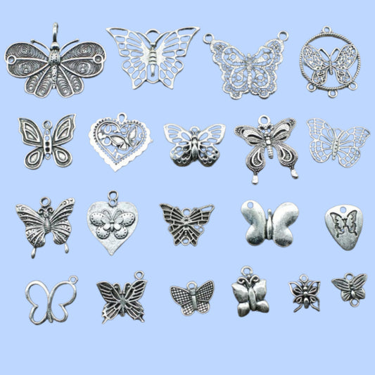 10 Antique Silver Butterfly Charms | Butterfly Pendants for DIY Jewelry Making | Bracelet, Necklace & Earring Supplies