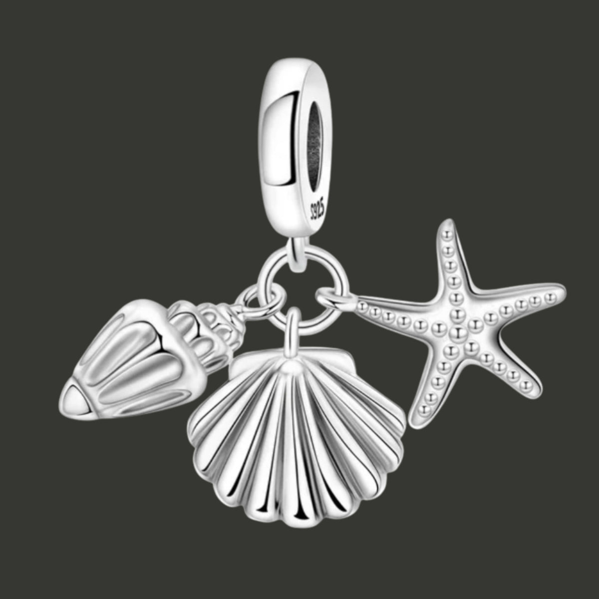 Starfish & Seashell Charm | 925 Sterling Silver Ocean Pendant | Beach Bracelet & Necklace Gift