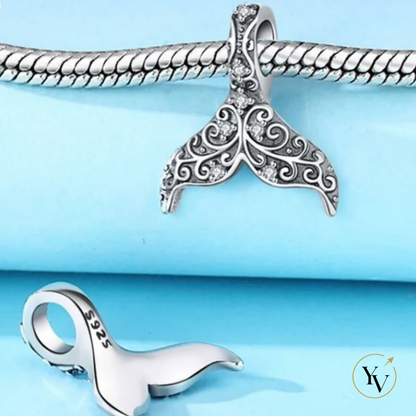 Whale Tail Charm | Silver Filigree Dangle Bead | Fits Pandora Bracelets | Ocean Lover Gift