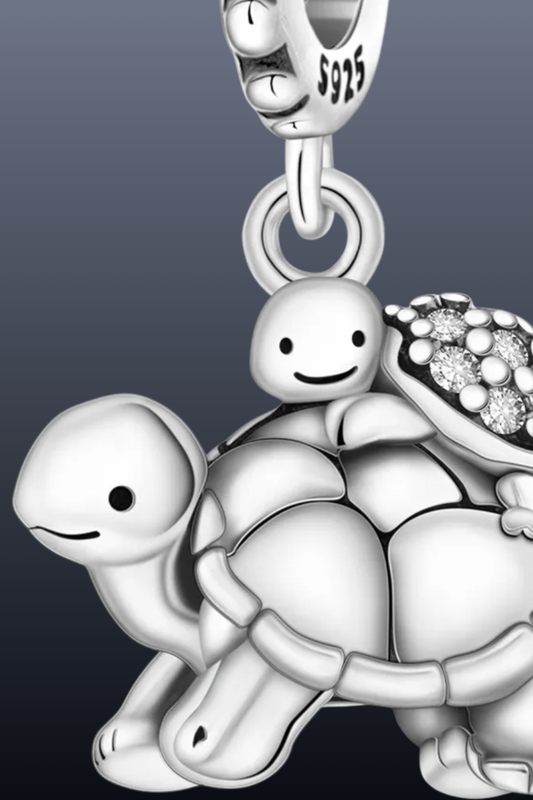 Momma & Baby Turtle Charm | 925 Sterling Silver Sea Turtle Pendant | Bracelet & Necklace Gift
