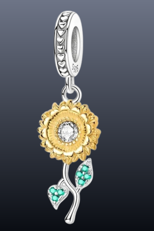 925 Sterling Silver Sunflower Charm | Zircon Flower Bead for Charm Bracelets | DIY Jewelry Gift