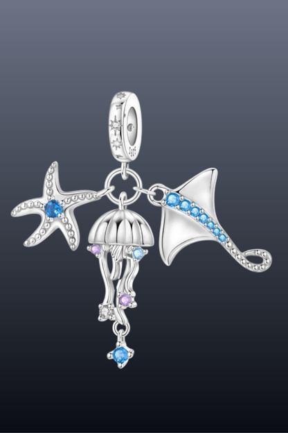 Jellyfish, Starfish & Manta Ray Charm | 925 Sterling Silver Ocean Pendant | Beach Bracelet & Necklace Gift