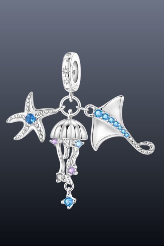Jellyfish, Starfish & Manta Ray Charm | 925 Sterling Silver Ocean Pendant | Beach Bracelet & Necklace Gift