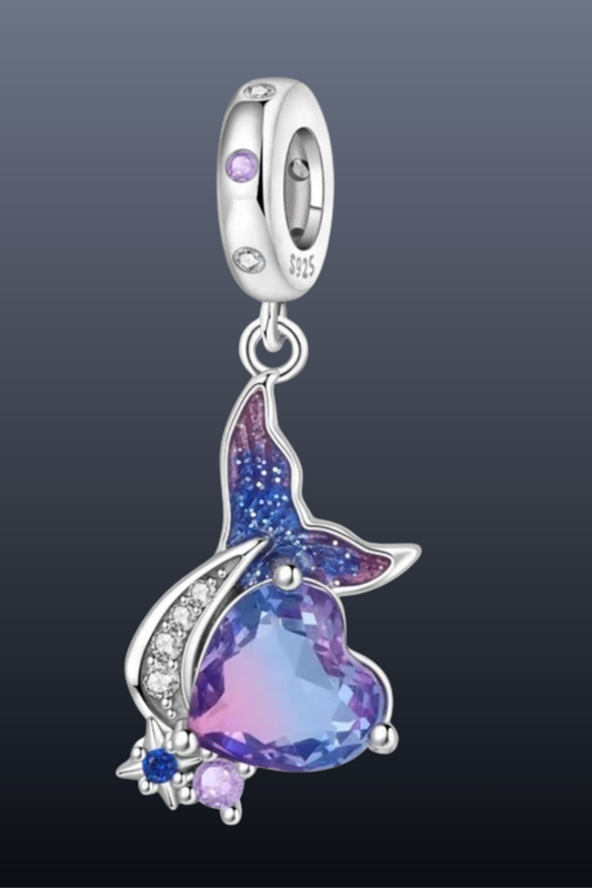 Whale Fin & Heart Charm | 925 Sterling Silver Ocean Pendant | Bracelet & Necklace Gift for Beach Lovers