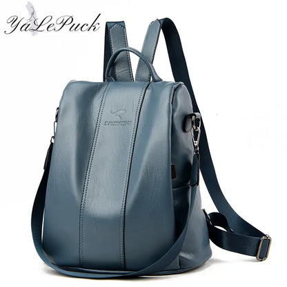 Vintage Anti-Theft Leather Backpack for Women