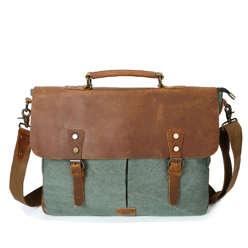 Retro Canvas Shoulder Bag with Crazy Horse Leather