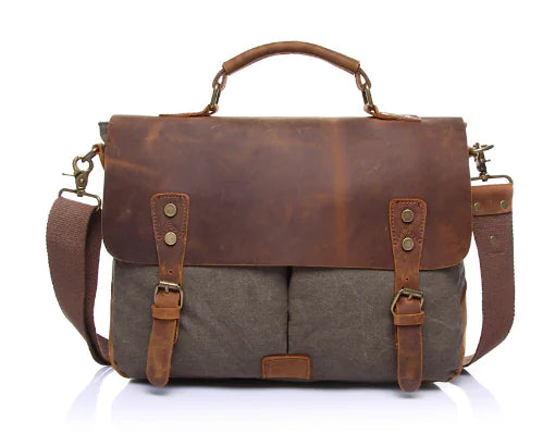Retro Canvas Shoulder Bag with Crazy Horse Leather