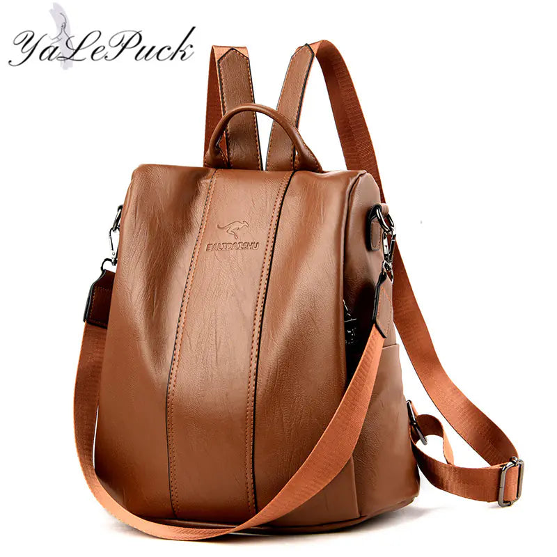 Vintage Anti-Theft Leather Backpack for Women