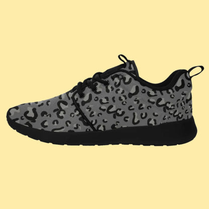 Black Leopard Women Breathable Mesh Sneakers, Gray Cheetah Animal Ladies  Lace Up Running Designer Casual Sports Shoes TrainersWomen's Sneakers
