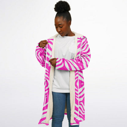 Hot Pink & White Boho Swirl Hooded Zipper Cloak Wrap | Festival Cloak with Abstract Boho Design