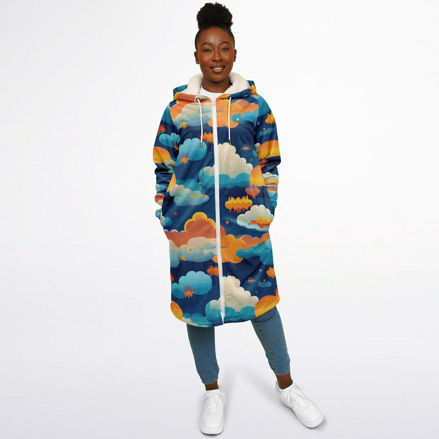 Zipper Cloak – Vibrant Kaleidoscope Mosaic Microfleece Wrap, Colorful Boho Festival Poncho