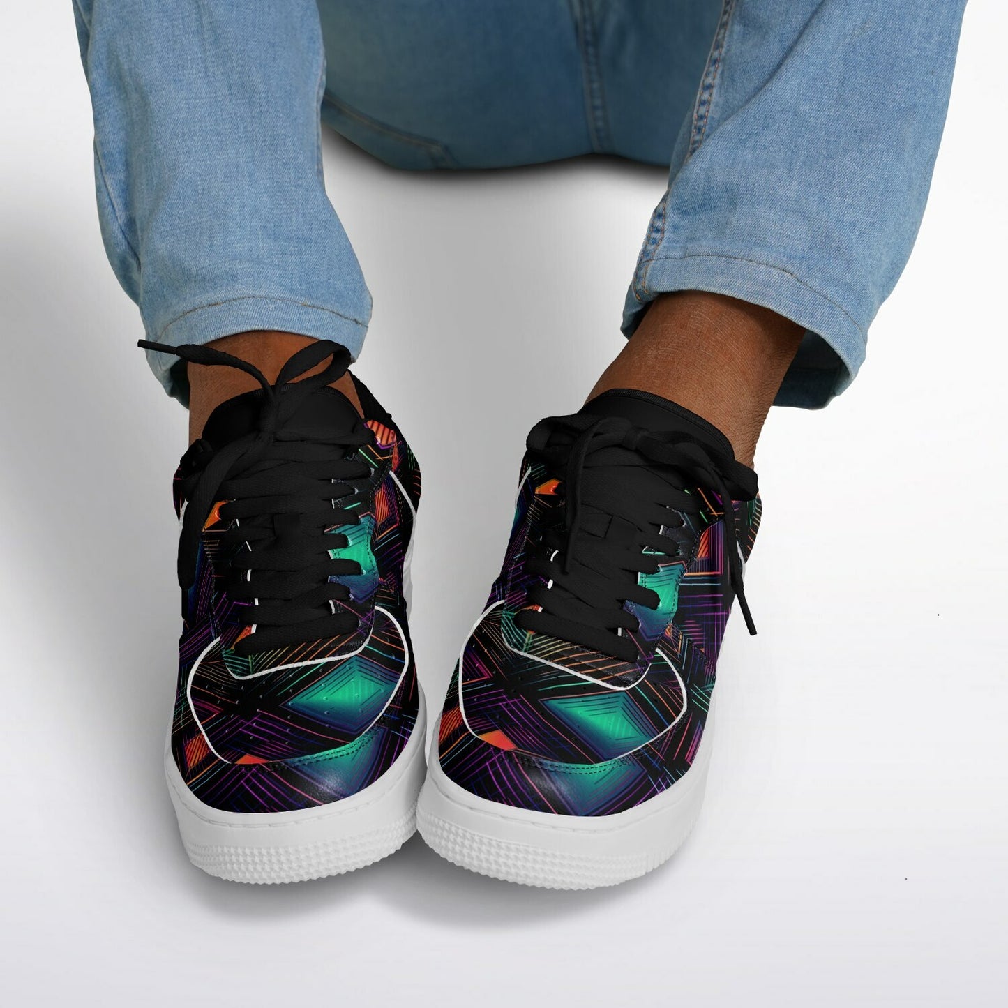 Low Yop Shoes, Neon Geometric Sneakers, Colorful EDM Low Tops, Festival Rave Footwear, Custom Shoes