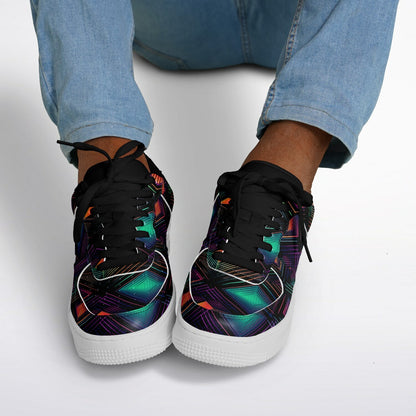 Low Yop Shoes, Neon Geometric Sneakers, Colorful EDM Low Tops, Festival Rave Footwear, Custom Shoes