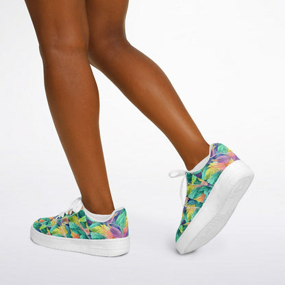 Low Top Shoes, Neon Feather Sneakers, Colorful Feather Print Low Tops, Festival Streetwear Shoes, Custom Shoes