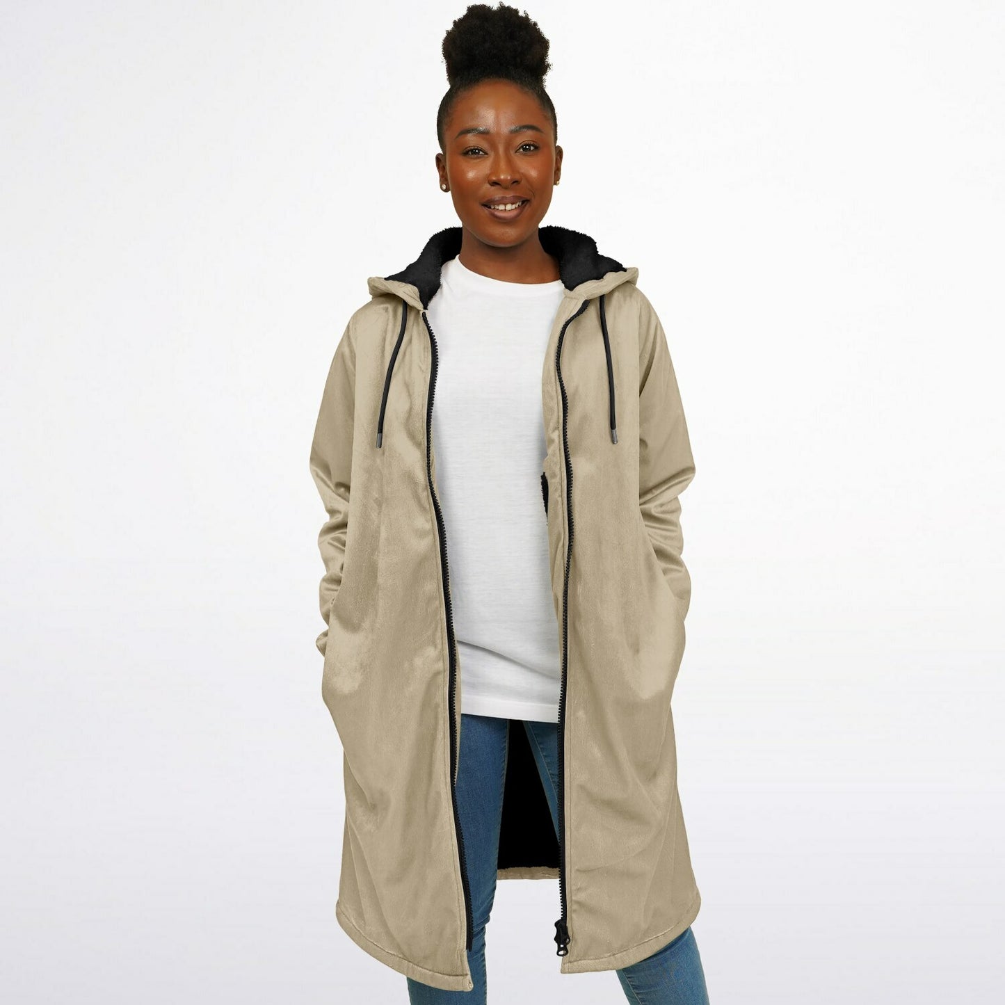 Long Zipper Fleece Hooded Sweatshirt | Maxi Hoodie | Lined Extra Long | Alternative Hoodie  copy